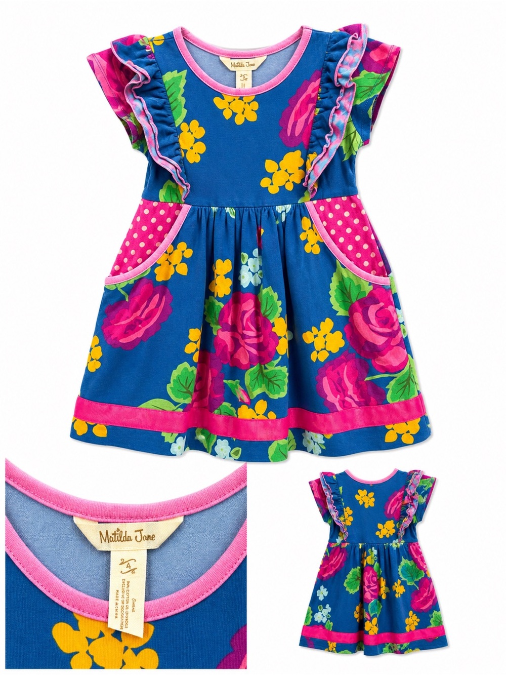 Matilda Jane Lap Dress Ruffle Sleeves and Pockets - size 4